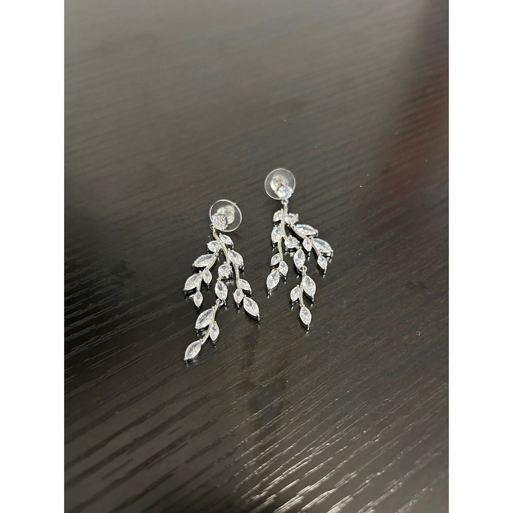 SweetV Silver Marquise Crystal Leaf Vine Drop Earrings Bridal Wedding Jewelry